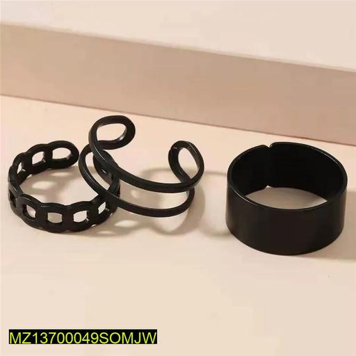Black Hip Hop Rings Set 3 Pcs Adjustable Matte Finish