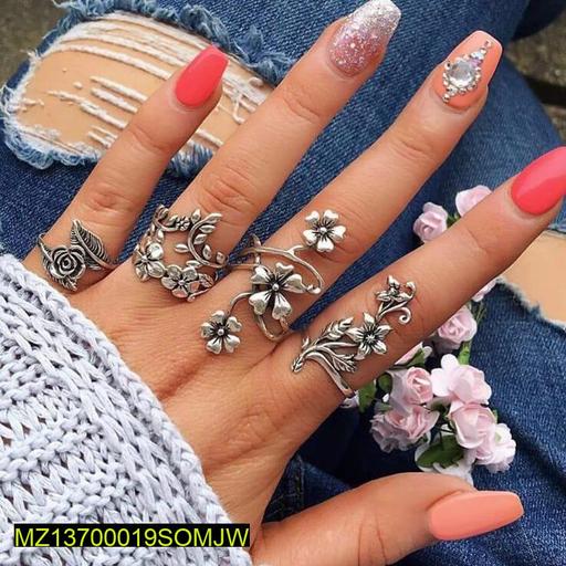 Antique Flower Rings Set of 4 Silver Plated