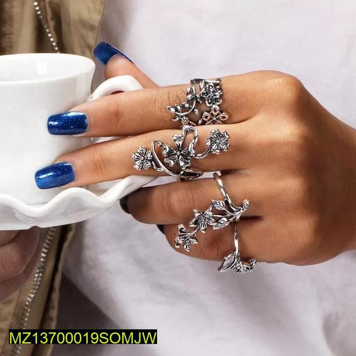Antique Flower Rings Set of 4 Silver Plated