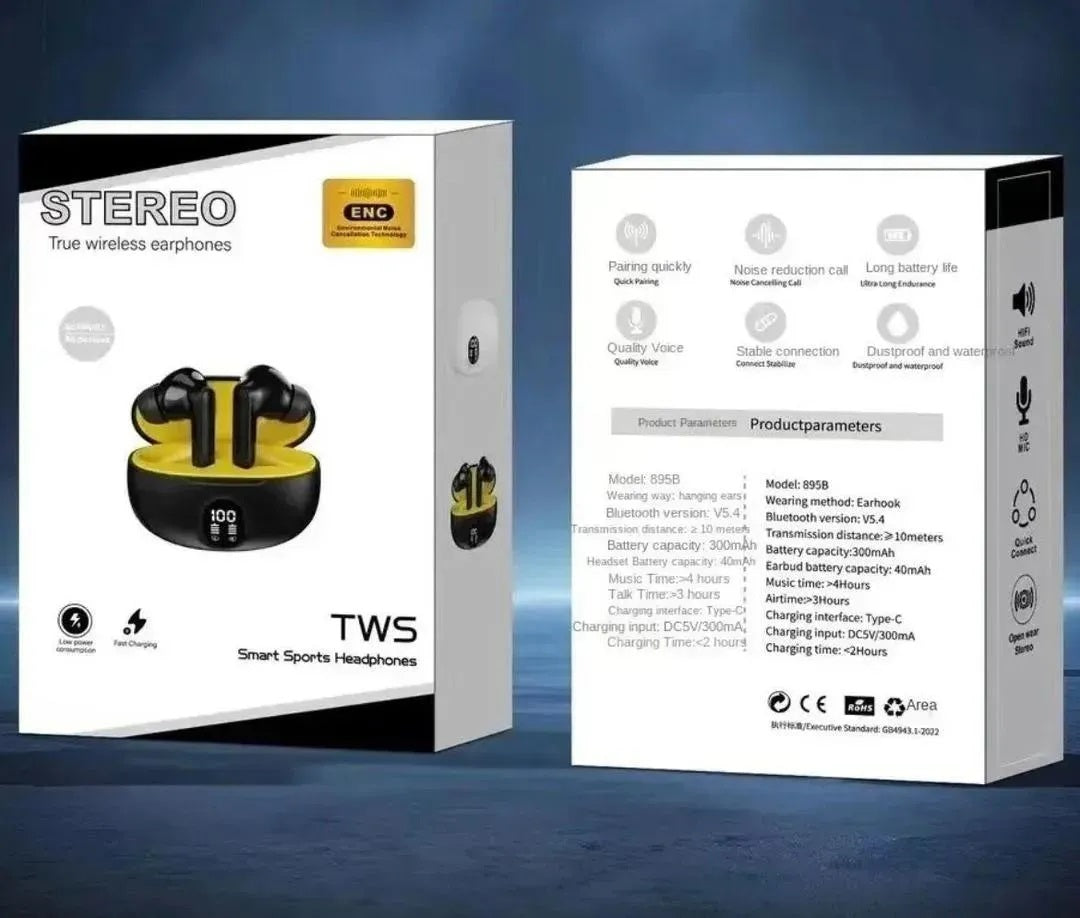 Wireless Earbuds with Charging Case Black Yellow