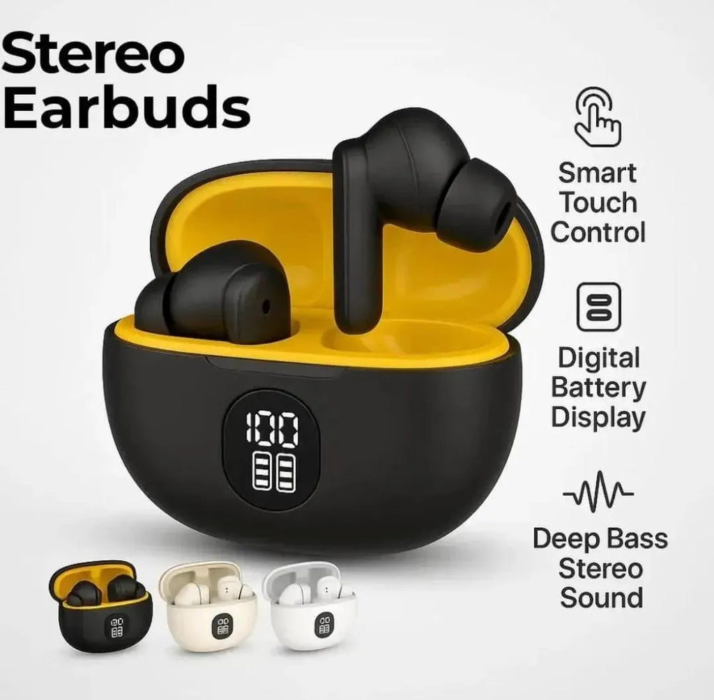 Wireless Earbuds with Charging Case Black Yellow