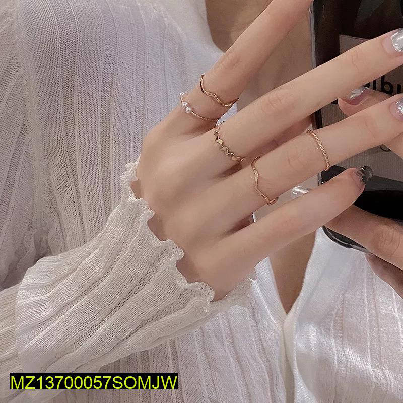 Golden 5Pcs Korean Style Adjustable Rings Set
