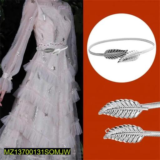 Silver Double Leaf Waist Belt Adjustable for Women