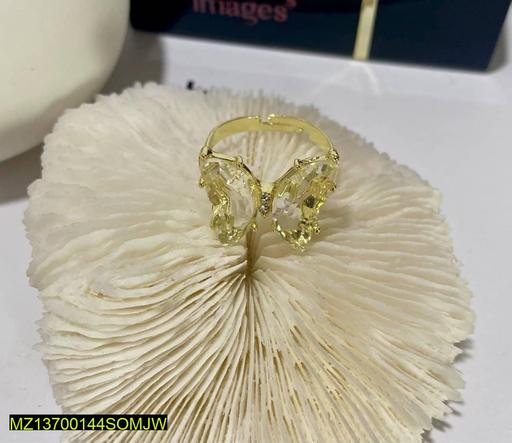 White Crystal Butterfly Ring for Women Adjustable Alloy