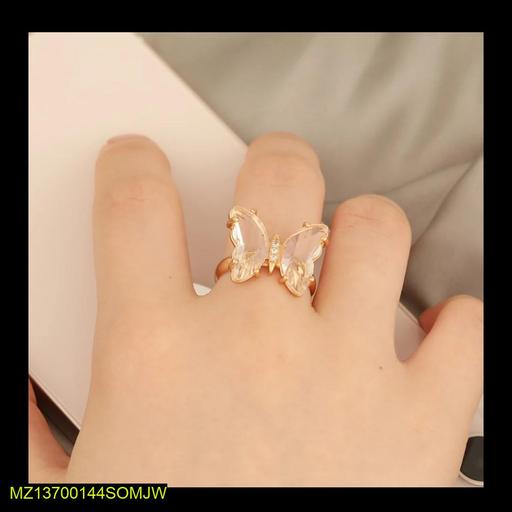 White Crystal Butterfly Ring for Women Adjustable Alloy