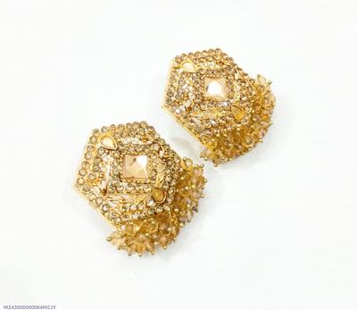 Golden Crystal Earrings for Pakistani Bridal & Party Wear