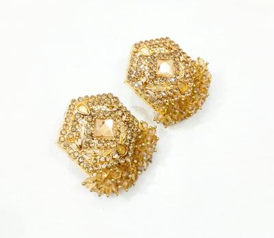 Golden Crystal Earrings for Pakistani Bridal & Party Wear