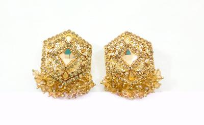 Golden Crystal Earrings for Pakistani Bridal & Party Wear