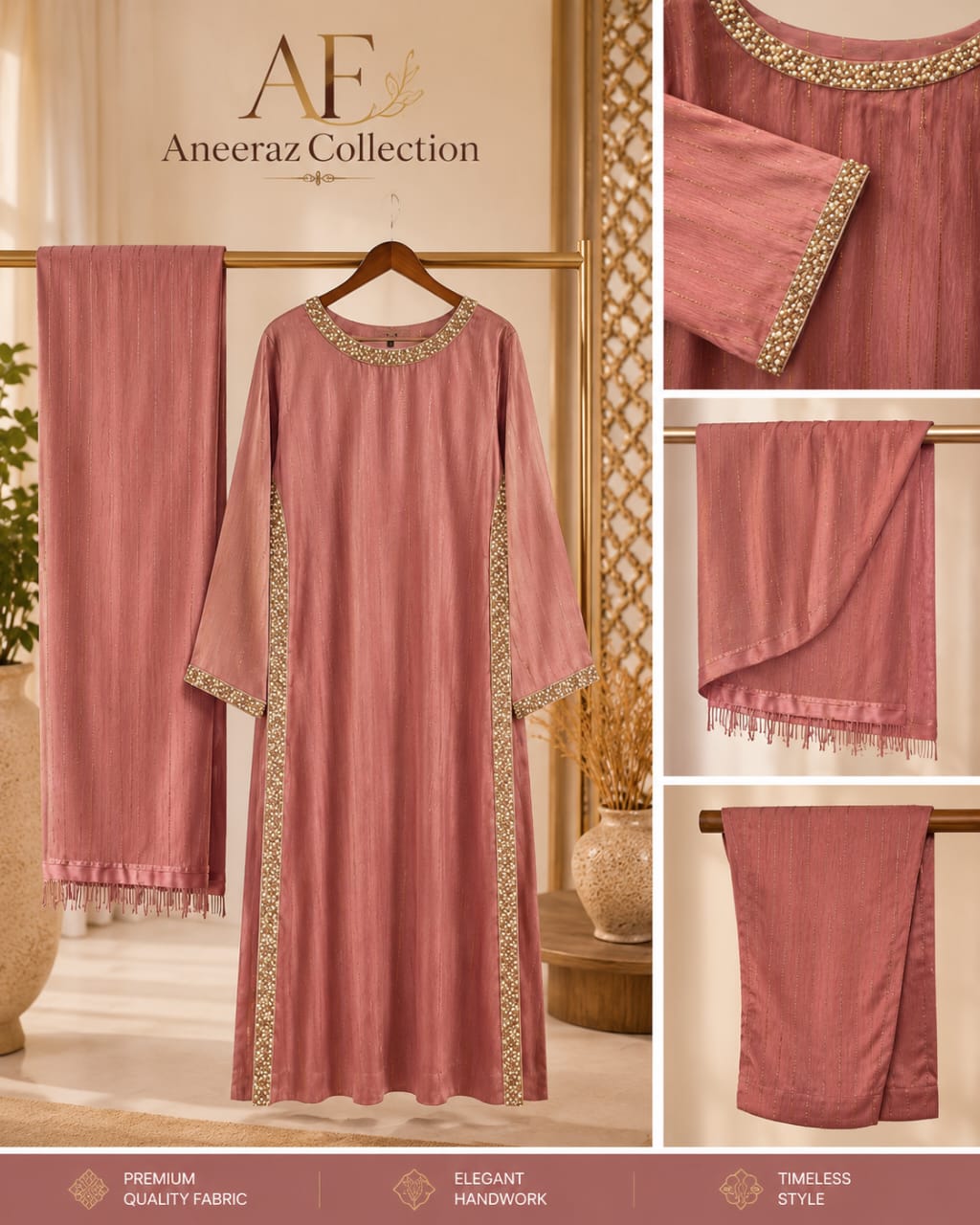 Premium Korean Silk Handmade Embellished 3-Piece Stitched Suit for Women