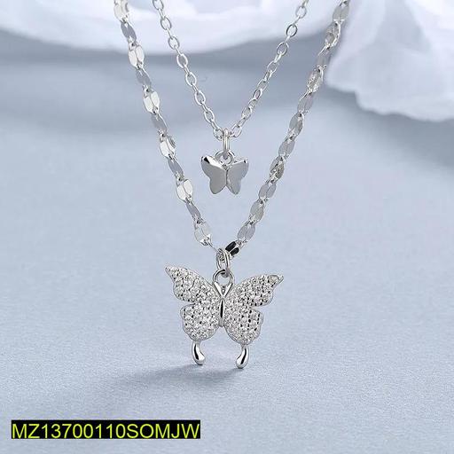 Silver Butterfly Double Layer Necklace for Women