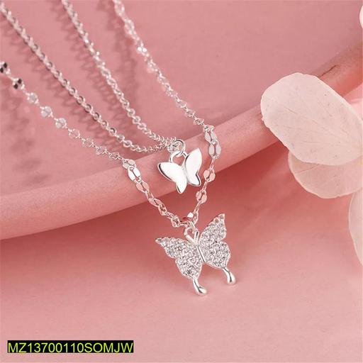 Silver Butterfly Double Layer Necklace for Women