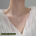Silver Butterfly Double Layer Necklace for Women