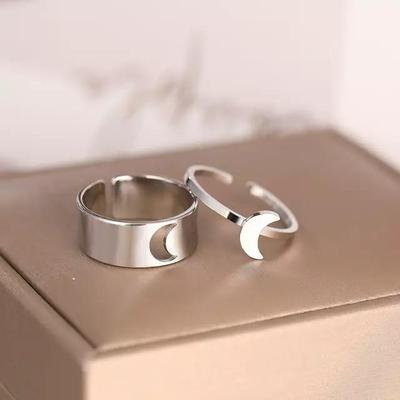 Silver Moon Rings Set of 2 Adjustable Alloy